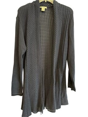 Geneology Blue Open Knit Cardigan SZ L Lightweight Long Sleeve Layering Sweater